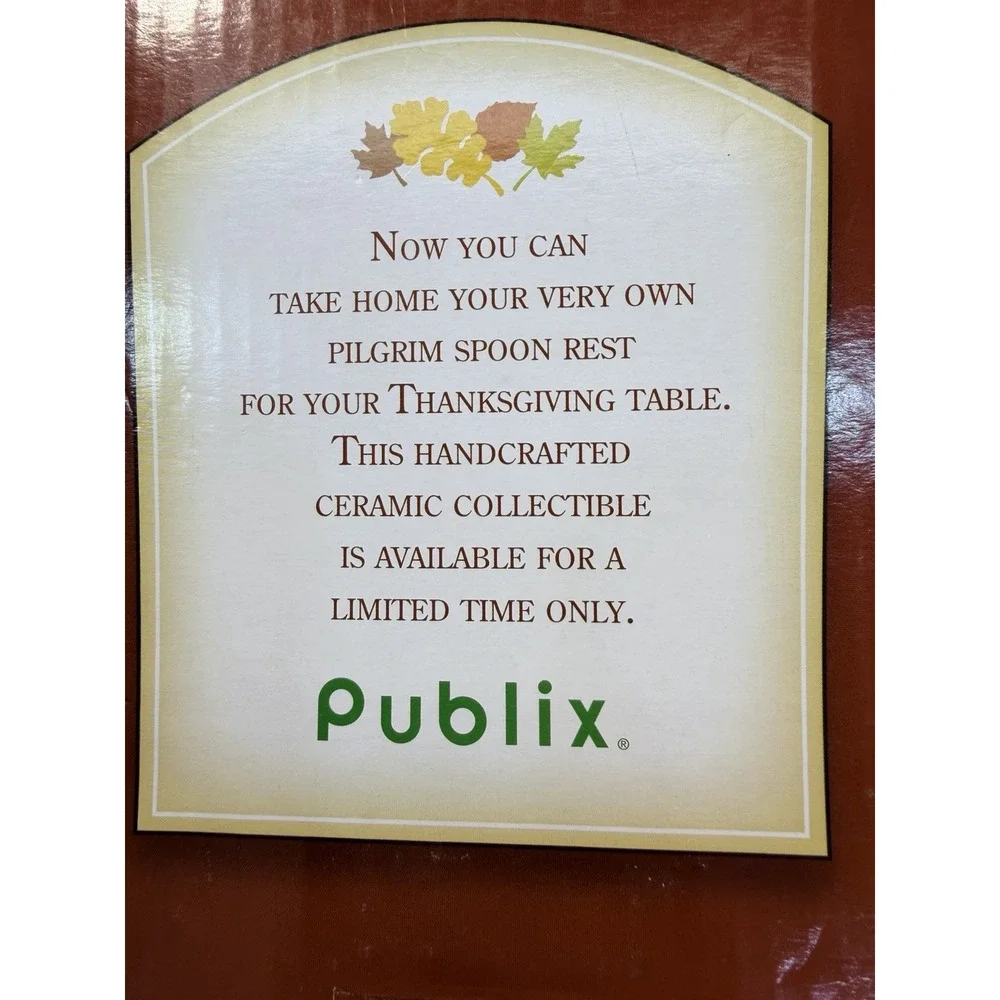Publix 2018 Limited Edition Pilgrim Ceramic Spoon Rest W/ Box Thanksgiving READ